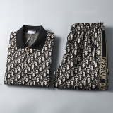 2024 Men's Spring/Summer New Classic Jacquard Short Sleeve Polo Suit Black KK-6519