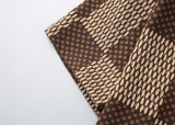 2024 Spring Summer Men's New Classic Plaid Casual Short Sleeve T-Shirt Shorts Set Brown KK-6536