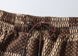 2024 Spring Summer Men's New Classic Plaid Casual Short Sleeve T-Shirt Shorts Set Brown KK-6536