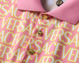 2024 Men's New Spring Summer Fashion Jacquard Casual Short-Sleeved Polo Suit Pink KK-6520