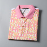 2024 Men's New Spring Summer Fashion Jacquard Casual Short-Sleeved Polo Suit Pink KK-6520