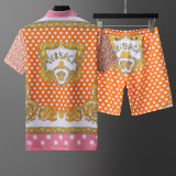 2024 Men's New Spring Summer Fashion Jacquard Casual Short-Sleeved Polo Suit Pink KK-6520
