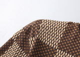 2024 Spring Summer Men's New Classic Plaid Casual Short Sleeve T-Shirt Shorts Set Brown KK-6536