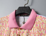 2024 Men's New Spring Summer Fashion Jacquard Casual Short-Sleeved Polo Suit Pink KK-6520