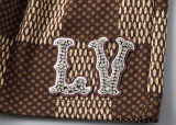 2024 Spring Summer Men's New Classic Plaid Casual Short Sleeve T-Shirt Shorts Set Brown KK-6536