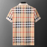 2024 Spring Summer Men's New Classic Striped Casual Short Sleeve Polo Shirt Shorts Set Light Brown KK-6521