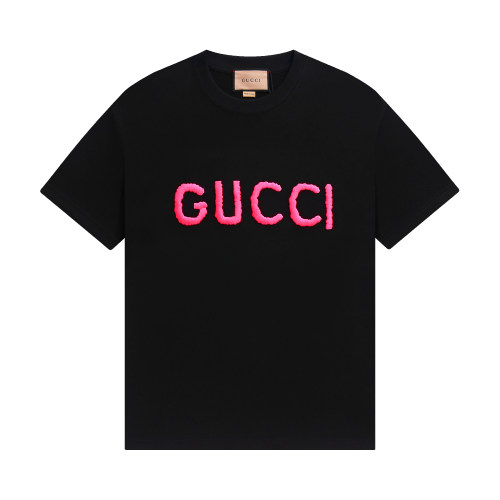 2024 Men's Summer New Simple Embroidery Logo Casual Loose Short Sleeve T-Shirt Black Pink FILA-856