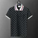 2024 Spring Summer Men's New Fashion Jacquard Logo Casual Short Sleeve Polo Shirt Shorts Set Black KK-6524