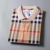 2024 Spring Summer Men's New Classic Striped Casual Short Sleeve Polo Shirt Shorts Set Light Brown KK-6521