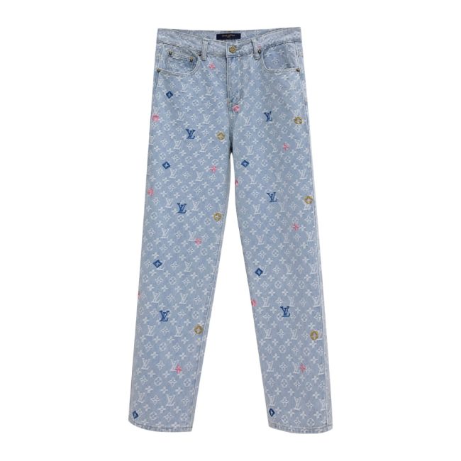 2024 Autumn Winter New Men's Fashion MONOGRAM Jeans Light Blue