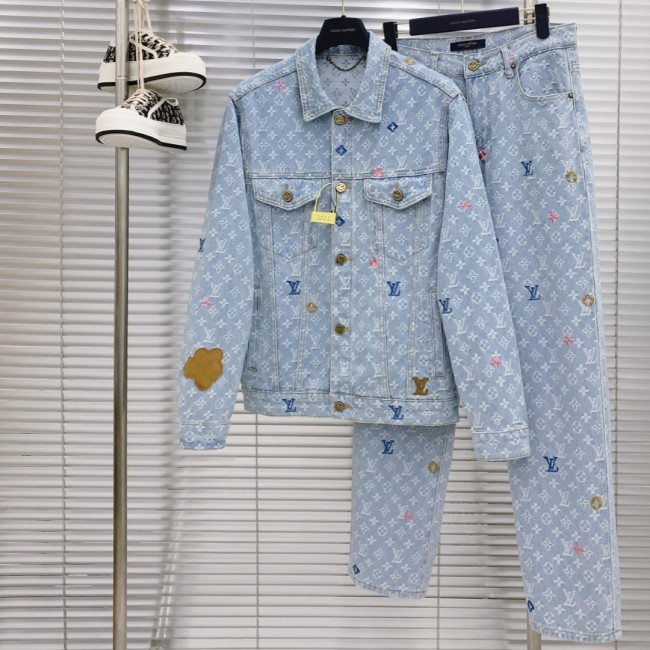 2024 Autumn Winter New Men's Denim Jacket Jeans Suit Blue
