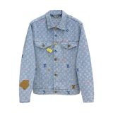 2024 Autumn Winter New Men's Denim Jacket Jeans Suit Blue
