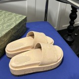 GG Angelina Platform 55mm Embroidery  Slippers Beige