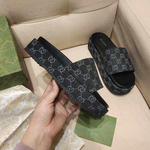 GG Angelina Platform 55mm Embroidery  Slippers Black