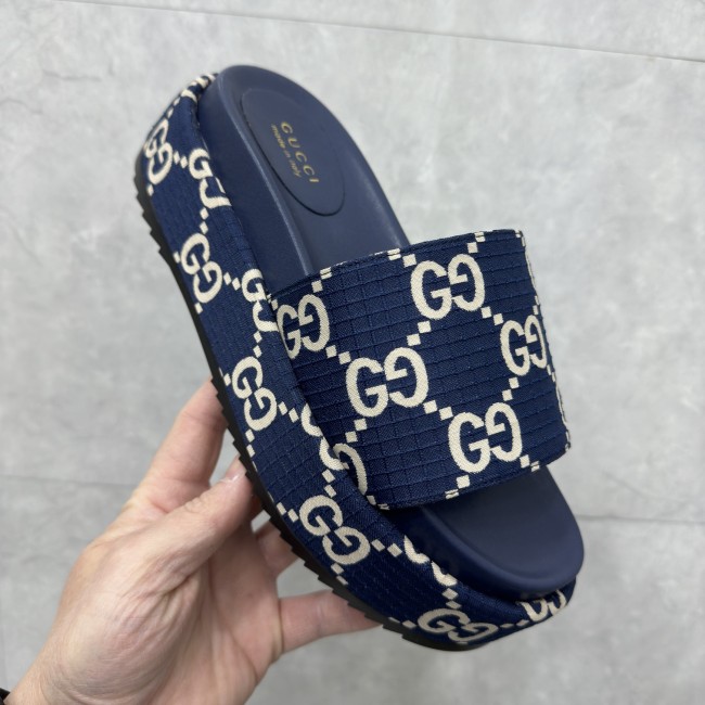 GG Angelina Platform 55mm Embroidery Slippers Blue