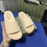 GG Angelina Platform 55mm Embroidery  Slippers Beige