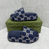 GG Angelina Platform 55mm Embroidery Slippers Blue