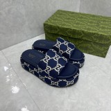 GG Angelina Platform 55mm Embroidery Slippers Blue