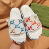 GG Angelina Platform 55mm Embroidery  Slippers White White
