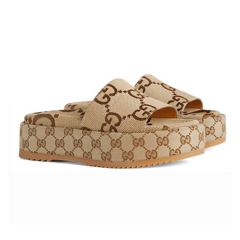 Original Angelina Platform 55mm Sandal Camel Canvas Thick Slippers Slide