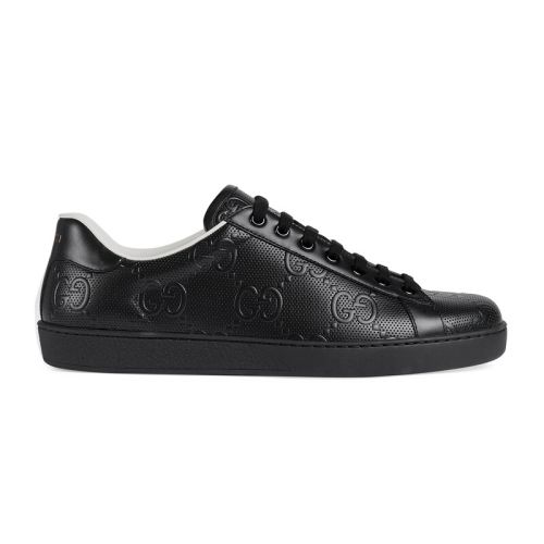 Men's Ace GG Print Embossed Sneakers Black Leather