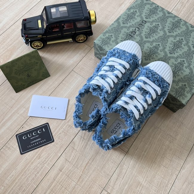 Women's GG Denim Lace-Up Sneakers Blue