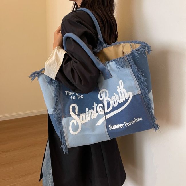 5A Women's Cotton Canvas Vanity Tote Bag Denim Blue