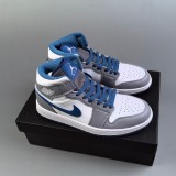 Air Jordan1 Mid True Casual Sneakers Grey White Blue Man DQ8426-014 Woman DQ8423-014