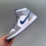 Air Jordan1 Mid True Casual Sneakers Grey White Blue Man DQ8426-014 Woman DQ8423-014