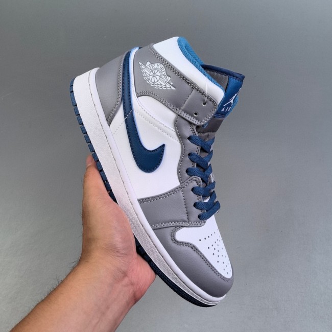 Air Jordan1 Mid True Casual Sneakers Grey White Blue Man DQ8426-014 Woman DQ8423-014