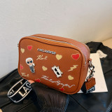 Women's Double Zipper Double Layer Printed Crossbody Bag Shoulder Bag 85337