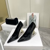 Cowhide Patent Leather High Heels Black Gold
