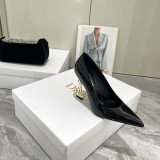 Cowhide Patent Leather High Heels Black Gold