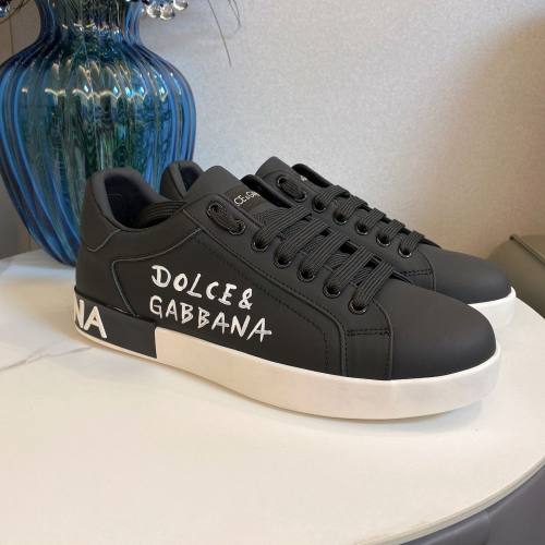 Portofino Letters Decoration Calf Leather Sneakers Black