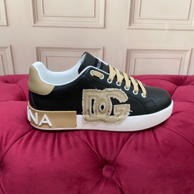 Portofino DG Logo Calf Leather Sneakers Black Khaki
