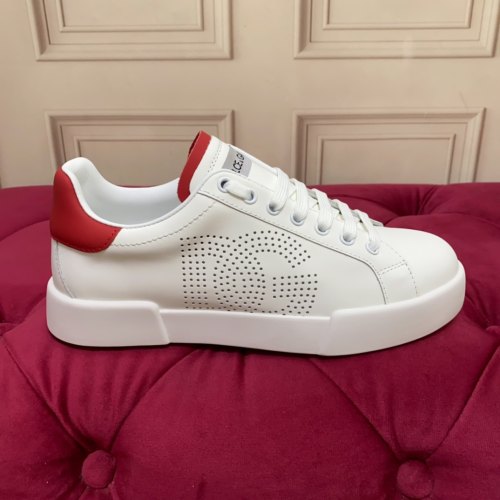 Portofino DG Logo Versatile Calf Leather Sneakers White Red