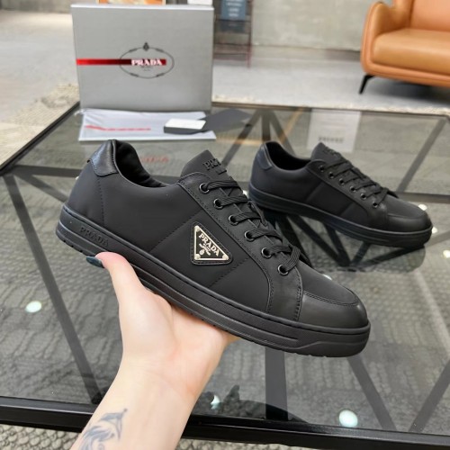 Downtown Men's Nappa Leather Re-Nylon Low Top Sneakers Black