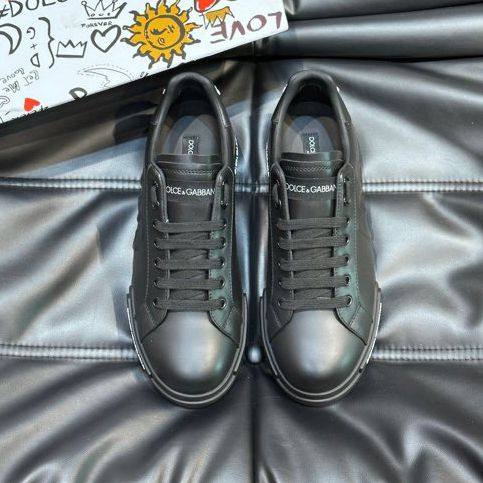 Portofino Solid Minimalist Calf Leather Sneakers Black