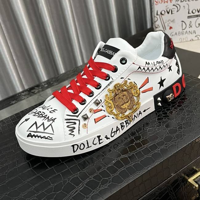 DG Portofino Rivet Embroidery Trendy Sneakers White Red