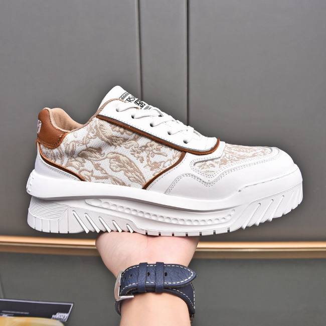 Odissea Cowhide Embroidery Sneakers White Brown