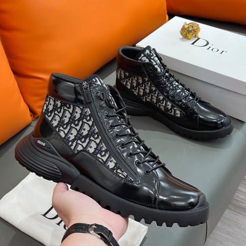 Combat Oblique Ankle Boot High Top Shoes Black Beige