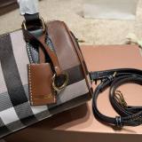 Trendy Canvas Patchwork Lether Versatile Shoulderbag Handbag Brown19x13cm