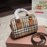 Trendy Canvas Patchwork Lether Versatile Shoulderbag Handbag Khaki 19x13cm