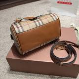 Trendy Canvas Patchwork Lether Versatile Shoulderbag Handbag Khaki 19x13cm