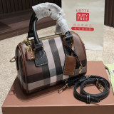 Trendy Canvas Patchwork Lether Versatile Shoulderbag Handbag Brown19x13cm