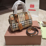 Trendy Canvas Patchwork Lether Versatile Shoulderbag Handbag Khaki 19x13cm