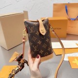 Fold Me Pouch Cowhide Shoulder Bag Brown 11x6.5x20cm