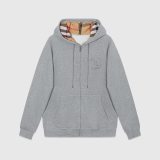 B Letter Graphic Cotton Blend Zip Hoodie Pale Grey Melange