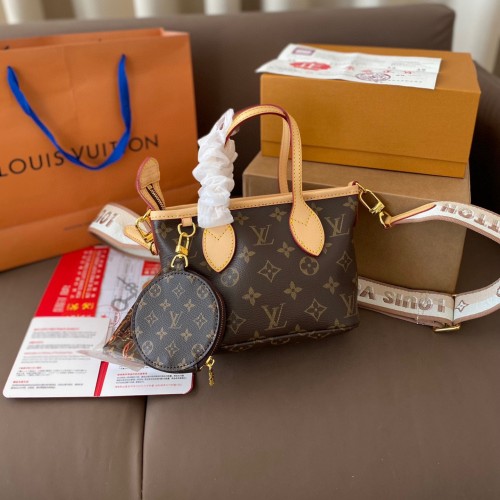 Women's Neverfull BB Monogram Shoulder Bag Handbag Brown M46705 18x14CM