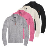 Autumn Winter Women's Solid Color Simple Zipper Knit Sweater
